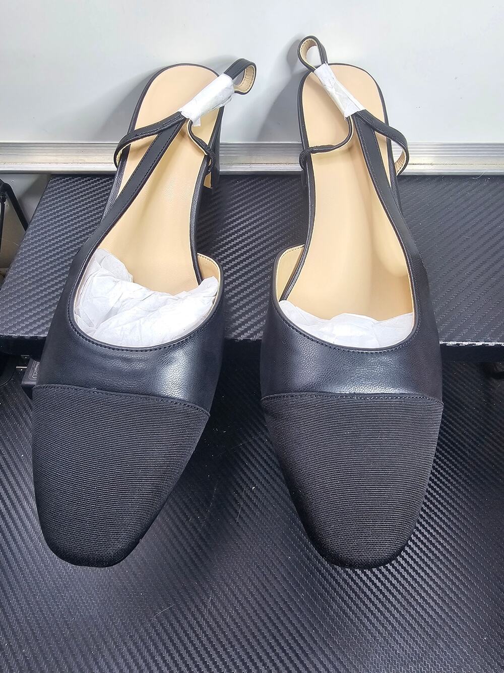 Slingback Heels Women Nude Sling Back Pumps Two Tone Chunky Heel Shoes sz 11.5